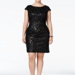 Adrianna Papell Womens Size 14W Black Sequined Shift Cocktail Dress New W/Tags